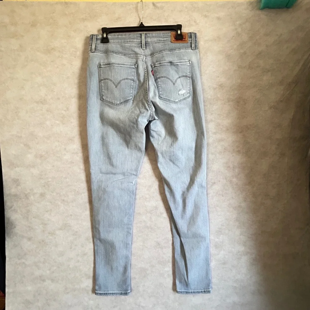 Levis 721 High Rise Skinny Jeans Light Wash Distressed Ripped Denim Womens‎ 31